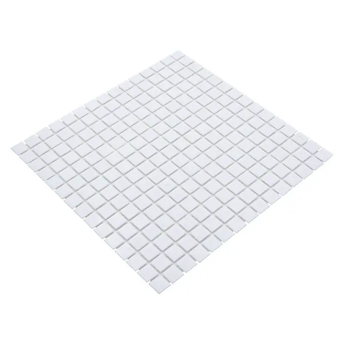 Mosaikfliese Quadrat Crystal Uni GM A 11P - 32,7 x 30,5 cm, Weiß, Glänzend - Ein quadratisches Blatt mit weißen Mosaikfliesen, ideal für die Gestaltung von Badezimmern und Küchen.
