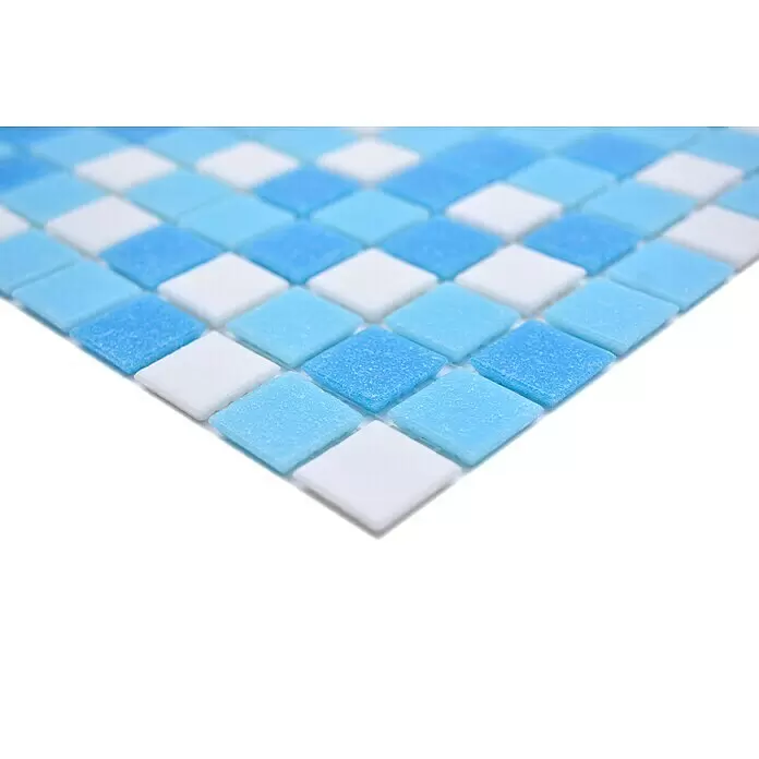 Mosaikfliese Quadrat Crystal Mix GM A 323P - 32,7 x 30,5 cm, Weiß/Blau, Glänzend - Detailaufnahme