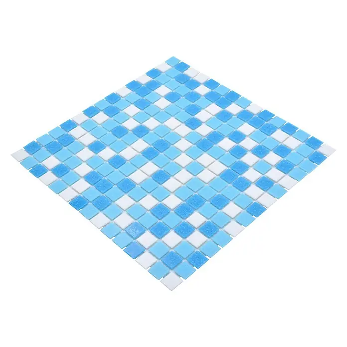 Mosaikfliese Quadrat Crystal Mix GM A 323P - 32,7 x 30,5 cm, Weiß/Blau, Glänzend - Quadratische, hellblaue und weiße Mosaikfliesen für ein einzigartiges und stilvolles Design. Perfekt für Badezimmer, Küchen und mehr.
