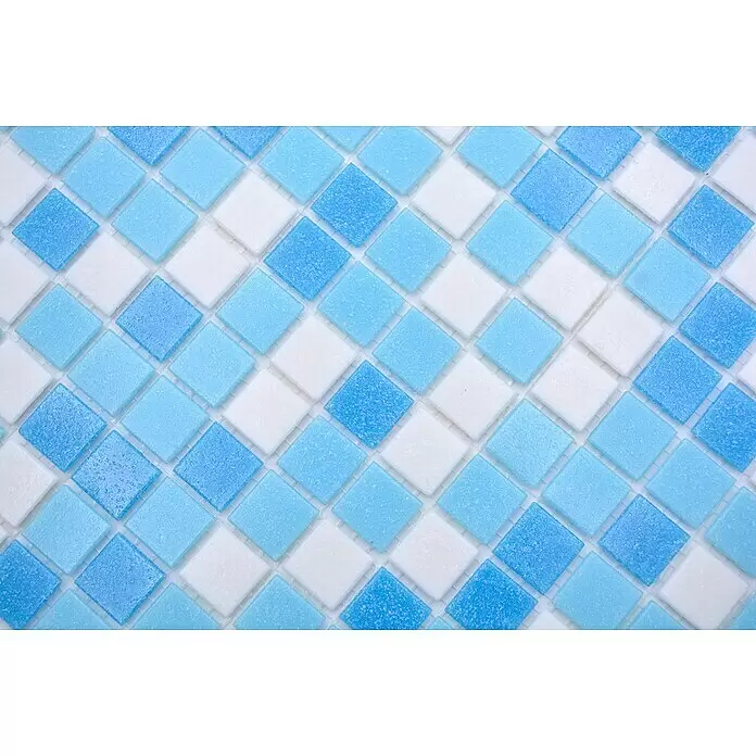 Mosaikfliese Quadrat Crystal Mix GM A 323P - 32,7 x 30,5 cm, Weiß/Blau, Glänzend - Detailaufnahme