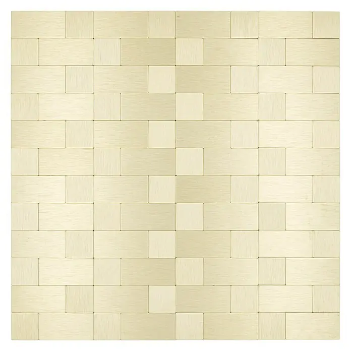 Selbstklebemosaik SAM 4GO87 - 30,5 x 30,5 cm, Gold, Glänzend - Das Bild zeigt eine Nahaufnahme eines hellen, rechteckigen, gewebten Holzplattenprodukts, das eine subtile Textur und ein interessantes Muster aufweist.