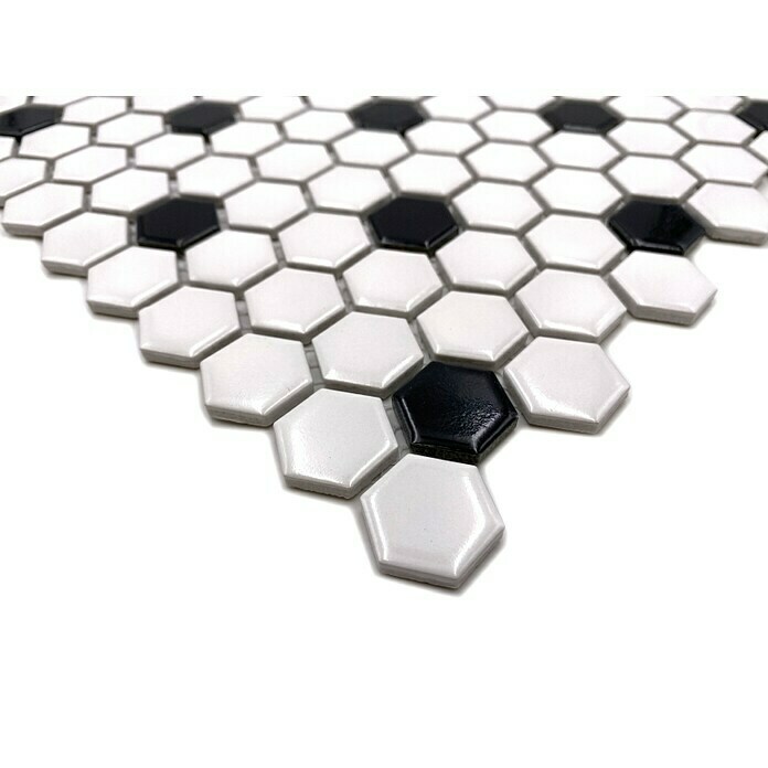 Mosaikfliese Hexagon Mix HX 045 (26 x 30 cm, Weiß/Schwarz, Glänzend) | BAUHAUS