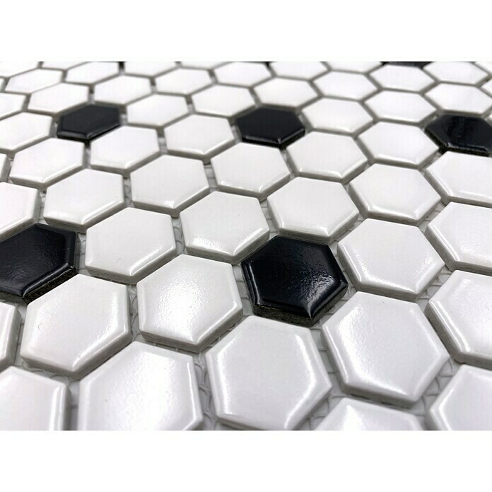 Mosaikfliese Hexagon Mix HX 045 (26 x 30 cm, Weiß/Schwarz, Glänzend) | BAUHAUS