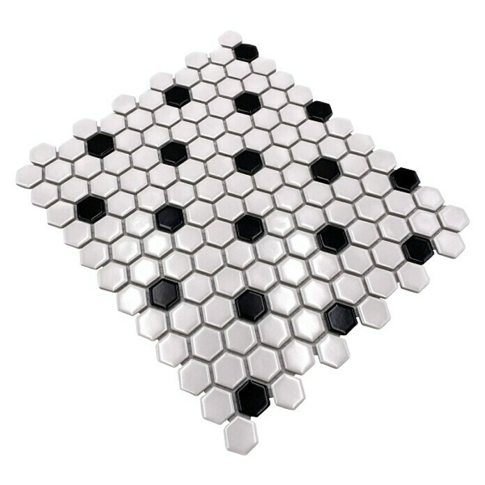 Mosaikfliese Hexagon Mix HX 045 (26 x 30 cm, Weiß/Schwarz, Glänzend) | BAUHAUS