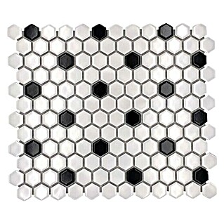 Mosaikfliese Hexagon Mix HX 045 (26 x 30 cm, Weiß/Schwarz, Glänzend)