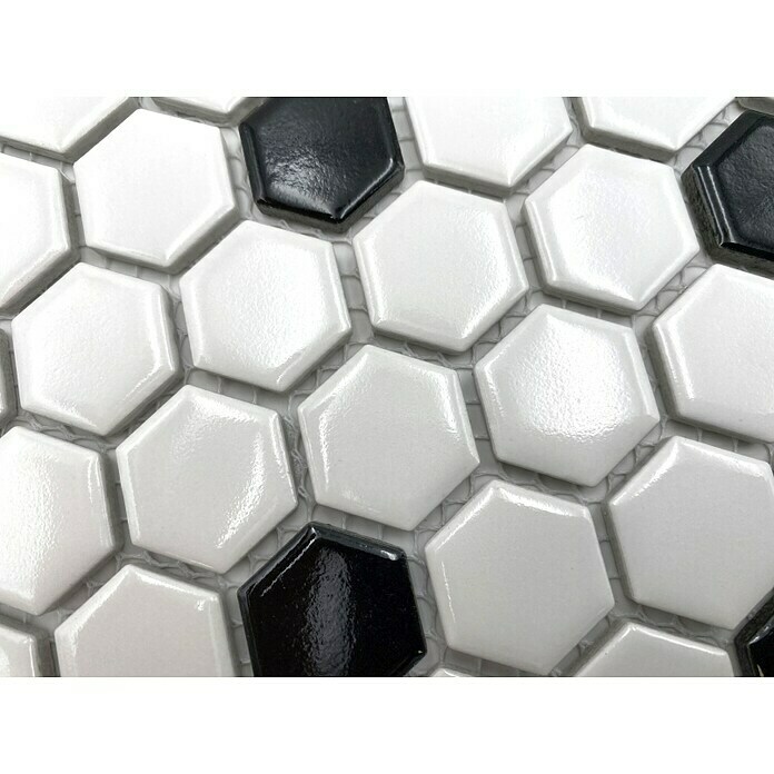 Mosaikfliese Hexagon Mix HX 045 (26 x 30 cm, Weiß/Schwarz, Glänzend) | BAUHAUS