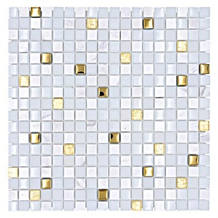 Mosaikfliese Crystal Mix XCM M640 (30 x 30 cm, Weiß/Gold, Glänzend)