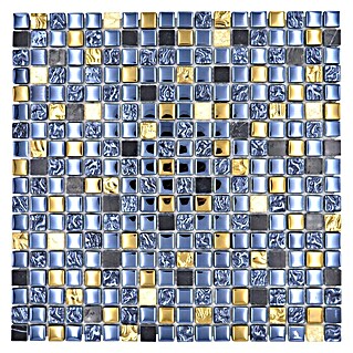Mosaikfliese Crystal Mix XCM M650 (30 x 30 cm, Schwarz/Gold, Glänzend)