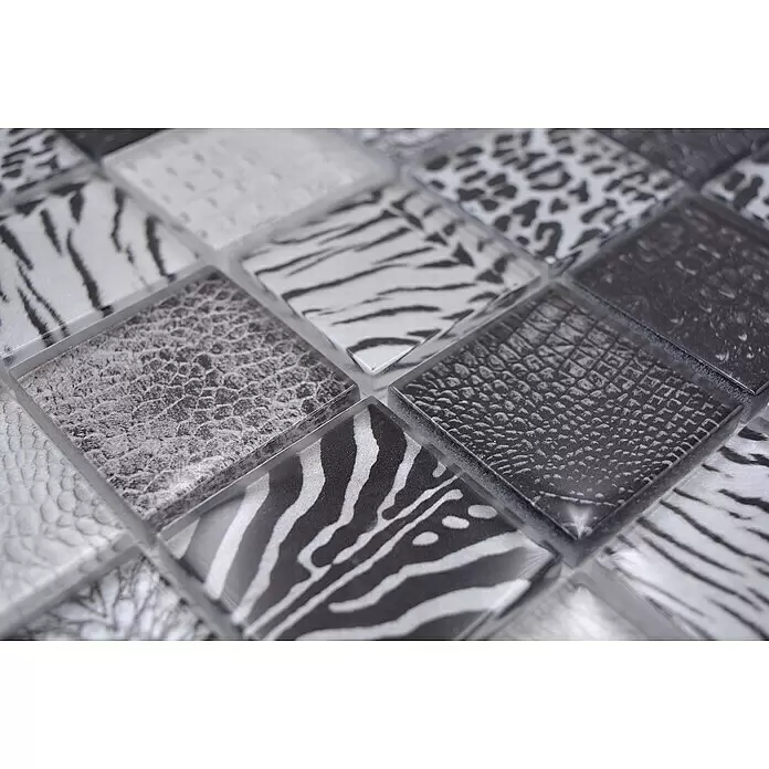 Mosaikfliese Crystal Wildlife XCM WL28 - 29,8 x 29,8 cm, Grau/Schwarz, Glänzend - Detailaufnahme