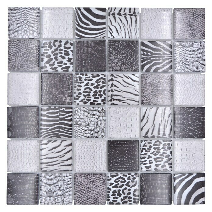 Mosaikfliese Crystal Wildlife XCM WL28 (29,8 x 29,8 cm, Grau/Schwarz, Glänzend) | BAUHAUS