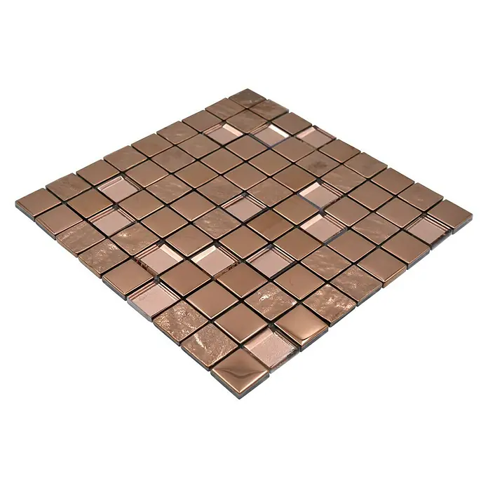 Mosaikfliese Quadrat Crystal XCM 32BR1 - 30 x 30 cm, Bronze, Glänzend - Quadratisches Mosaikfliesenmuster in einem satten Kupferton, perfekt für stilvolle Akzentwände oder dekorative Elemente.