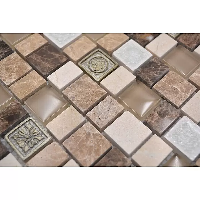 Mosaikfliese Crystal Mix XNM DF2 - 29,8 x 30,4 cm, Beige/Braun, Glänzend - Detailaufnahme