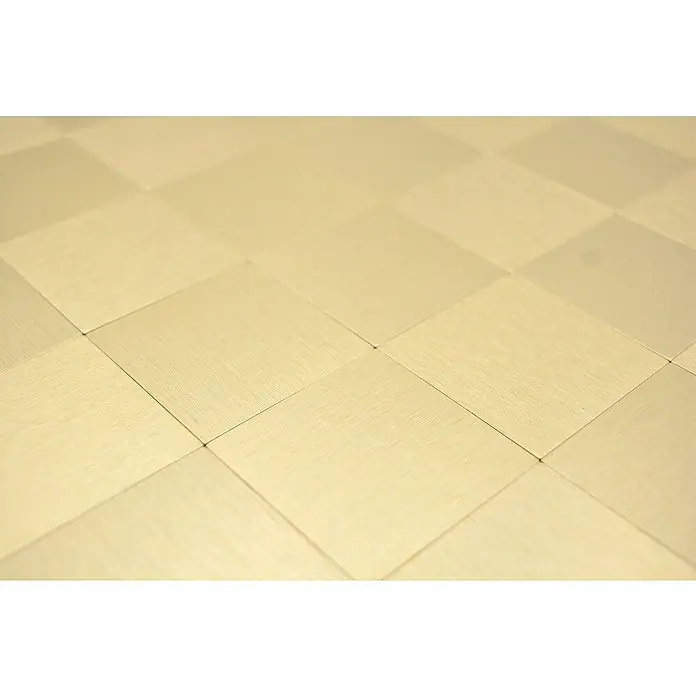 Selbstklebemosaik SAM 4GO99 - 30,5 x 30,5 cm, Gold, Glänzend - Nahaufnahme eines Schachbrettmusters aus quadratischen, beigefarbenen Fliesen, die ein elegantes und minimalistisches Design zeigen.