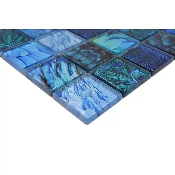 Mosaikfliese Crystal Wildlife XCM WL78 - 29,8 x 29,8 cm, Blau, Glänzend - Detailaufnahme