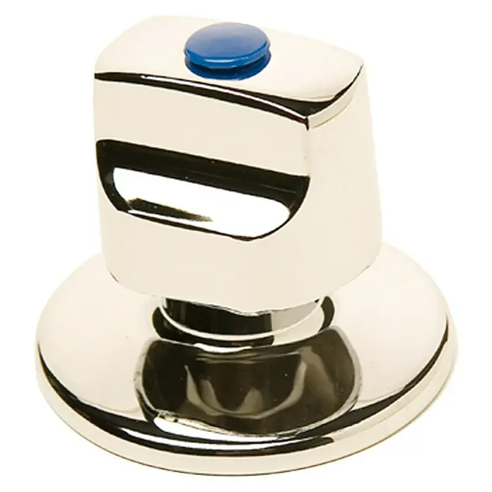 Mando para válvula Tango redondo con plafón - Cromado - Perilla de grifo brillante con un acento azul, ideal para baños modernos. Fabricación de alta calidad para un uso duradero.
