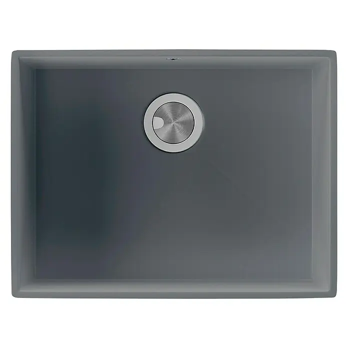 Atron Fregadero encastrable Ocean - 43,6 x 54,6 cm, Plomo, Brillante - Fregadero gris con desagüe redondo de acero inoxidable. Ideal para cocinas modernas.
