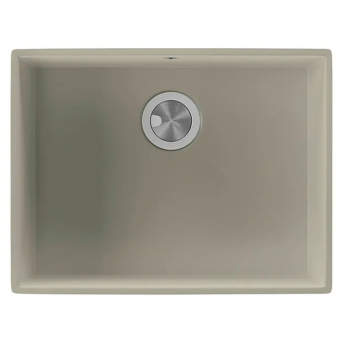Atron Fregadero encastrable Ocean - 43,6 x 54,6 cm, Seda, Brillante - Fregadero de gres beige con desagüe redondo y superficie lisa. Práctico y elegante para cualquier cocina.