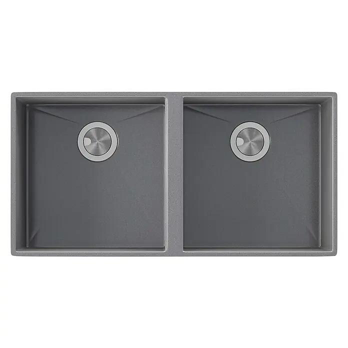 Atron Fregadero encastrable Delta - 43 x 85 cm, Material compuesto, Número de cubetas: 2 ud., Gris, Brillante - Fregadero de doble cubeta fabricado con material resistente, perfecto para cocinas concurridas. Su diseño moderno se integra perfectamente en cualquier encimera.