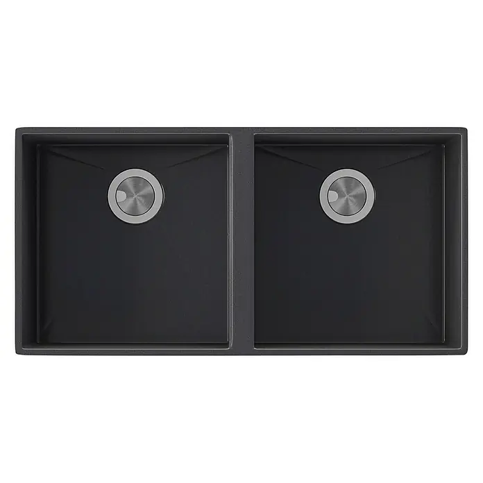 Atron Fregadero encastrable Delta - 43 x 85 cm, Material compuesto, Número de cubetas: 2 ud., Negro, Mate - Fregadero doble de antracita con desagües modernos para una actualización de cocina elegante y funcional.