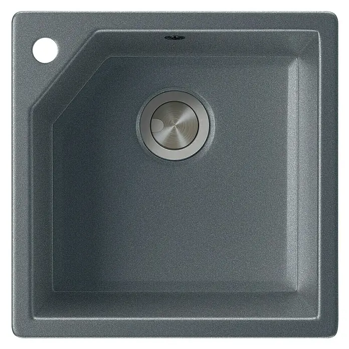 Atron Fregadero encastrable Gea - 47,5 x 47,5 cm, Material compuesto, Gris, Brillante - Fregadero gris con tapón de desagüe redondo. El accesorio perfecto para cualquier cocina moderna.