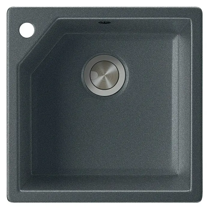 Atron Fregadero encastrable Gea - 47,5 x 47,5 cm, Material compuesto, Gris, Mate - Un moderno fregadero cuadrado antracita con un desagüe redondo y un orificio para el grifo. Ideal para cualquier cocina.