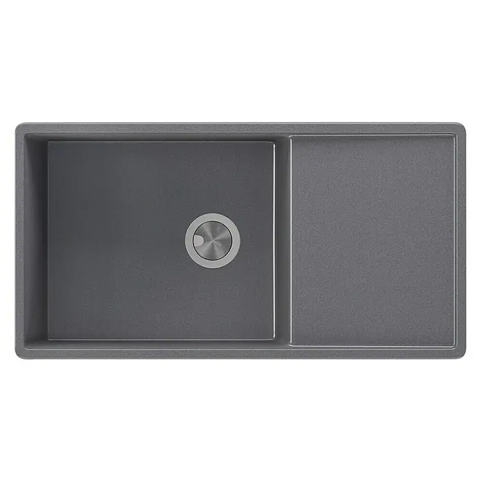 Atron Fregadero encastrable Dual - 44,5 x 85 cm, Material compuesto, Gris, Mate - Un fregadero de cocina gris de doble cubeta ideal para la cocina moderna. El diseño elegante eleva cualquier encimera.
