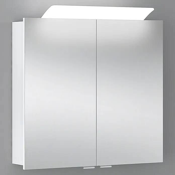 Camargue Orion LED-Spiegelschrank - B x H: 73 x 68 cm, Mit Beleuchtung, Weiß - Nahaufnahme eines weißen Spiegelschranks mit zwei Türen und integrierter Beleuchtung.