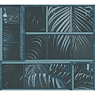 AS Creation Industrial Vliestapete Palmenblätter am Fenster (Blau, Floral, 10,05 x 0,53 m)