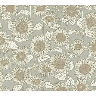 AS Creation New Life Vliestapete Sonnenblume (Grau/Creme, Floral, 10,05 x 0,53 m)