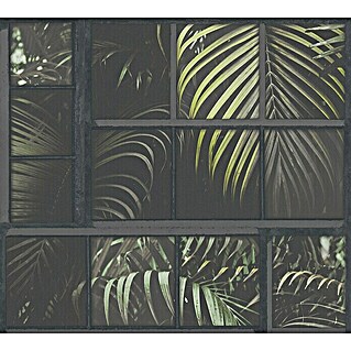 AS Creation Industrial Vliestapete Palmenblätter am Fenster (Schwarz/Grün, Floral, 10,05 x 0,53 m)