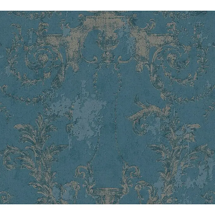 A.S. Création History of Arts Vliestapete Barockornament - Blau, Ornament, 10,05 x 0,53 m - Dekoratives Wandbild mit blauem Hintergrund und ornamentalen Verzierungen, ideal für eine stilvolle Wandgestaltung.