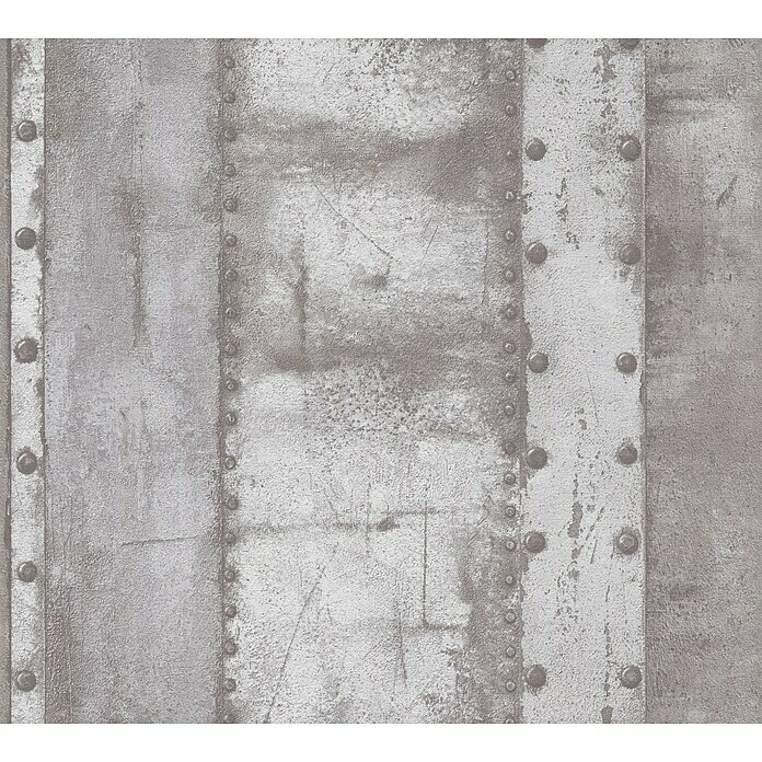 A.S. Création Industrial Vliestapete Patina (Hellgrau, Metalloptik, 10,05 x 0,53 m)