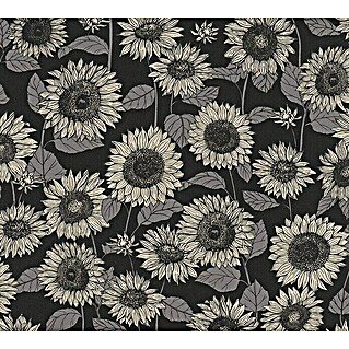 AS Creation New Life Vliestapete Sonnenblume (Schwarz/Beige, Floral, 10,05 x 0,53 m)