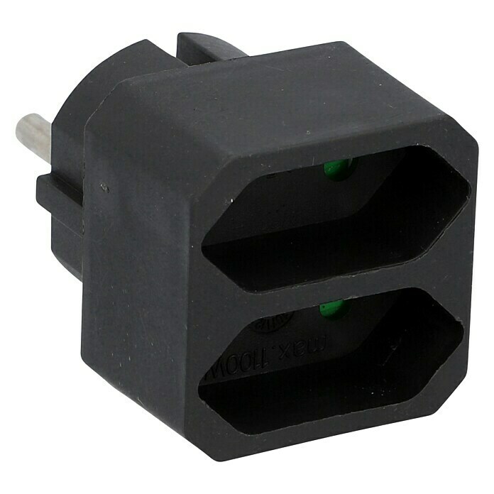 UniTEC Euro-AdapterSchwarz, Anzahl Steckdosen Euro: 2 Stk., 2 x 2,5 A, 1.250 W Diagonal View