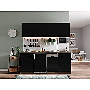 Respekta Singleküche Oliver (Breite: 195 cm, Schwarz, Mit Duo-Kochmulde und Mikrowelle)