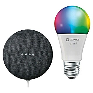 Google Nest Starter-Set Ledvance Smart+ BT Leuchtmittel (Carbon, 10 W, Einstellbare Farbtemperatur, RGBW, Dimmbar)