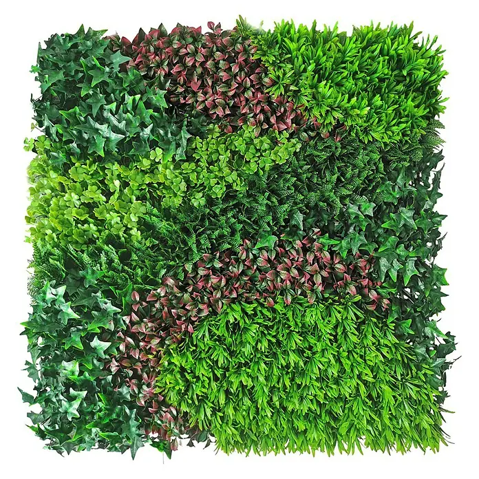 Nortene Jardín vertical Costa - Plástico, L x An: 100 x 100 cm - Pared de plantas artificiales con varios tonos de verde y acentos rojos. Ideal para una decoración permanente y de bajo mantenimiento.