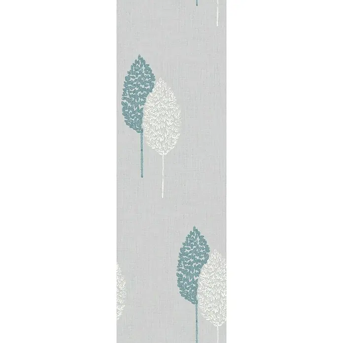 Visillo para ventana Hoja Bordada - An x Al: 140 x 250 cm, 100% poliéster, Blanco/Azul - Papel tapiz claro con diseños de árboles estilizados en azul y blanco. El patrón añade un toque fresco y elegante a cualquier habitación.