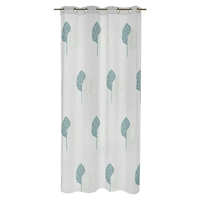Visillo para ventana Hoja Bordada - An x Al: 140 x 250 cm, 100% poliéster, Blanco/Azul - Una cortina de ducha blanca con un diseño de árbol, que añade un toque de naturaleza a cualquier baño al tiempo que proporciona privacidad.