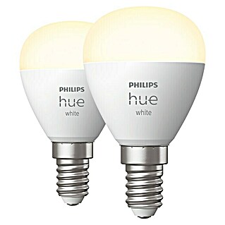 Philips Hue LED-Lampe Tropfenform E14 matt (E14, 5,7 W, Warmweiß, Tropfen, 2 Stk.)