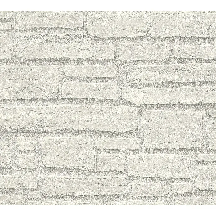 A.S. Création Elements Vliestapete Steine IV - Weiß/Grau, Steinoptik, 10,05 x 0,53 m - Nahaufnahme einer strukturierten, weißen Steinwandtapete, die eine rustikale und elegante Atmosphäre vermittelt.\n