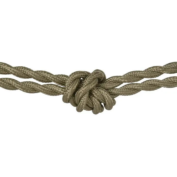 Home Sweet Home Textilkabel Meterware Online - Grün, 3, 0,75 mm², Gedreht - Detailaufnahme eines komplexen Knotens in einem robusten, geflochtenen Seil. Ideal für Outdoor-Aktivitäten und sichere Befestigungen.