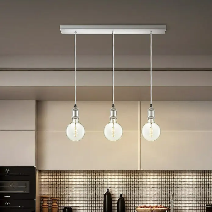 Home Sweet Home Textilkabel Meterware Online - Weiß, 3, 0,75 mm² - Elegante Pendelleuchte mit drei Glühbirnen. Das moderne Design macht diese Lampe zu einem Highlight in jeder Küche.