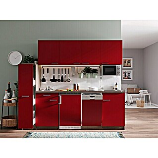 Respekta Küchenzeile Oliver (Breite: 225 cm, Rot, Mit Elektrogeräten, Mit Duo Kochmulde, Mit Mikrowelle)