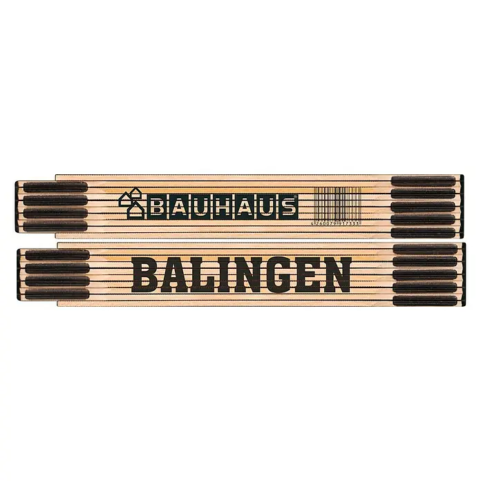 BAUHAUS Zollstock - BALINGEN - Ein Zollstock der Marke Bauhaus mit dem Schriftzug "Balingen" im Retro-Stil, ein praktisches Werkzeug für Heimwerker und Handwerker.