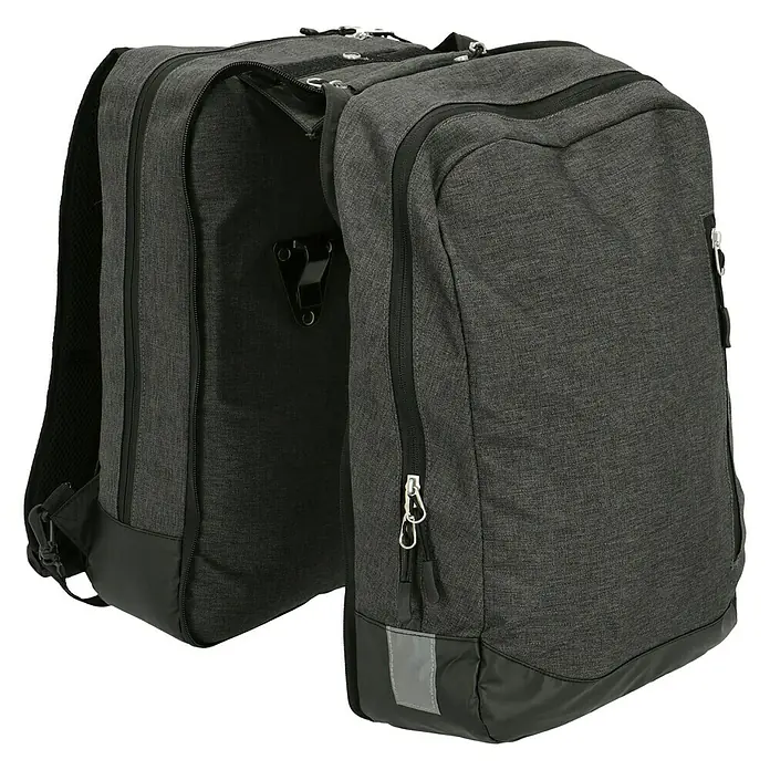 Gepäckträgertasche 2in1 - Volumen: 25 l, Schwarz - Graue Doppelfahrradtasche, ideal für Pendler und Radfahrer. Die Tasche bietet ausreichend Platz für Gepäck und ist robust.
