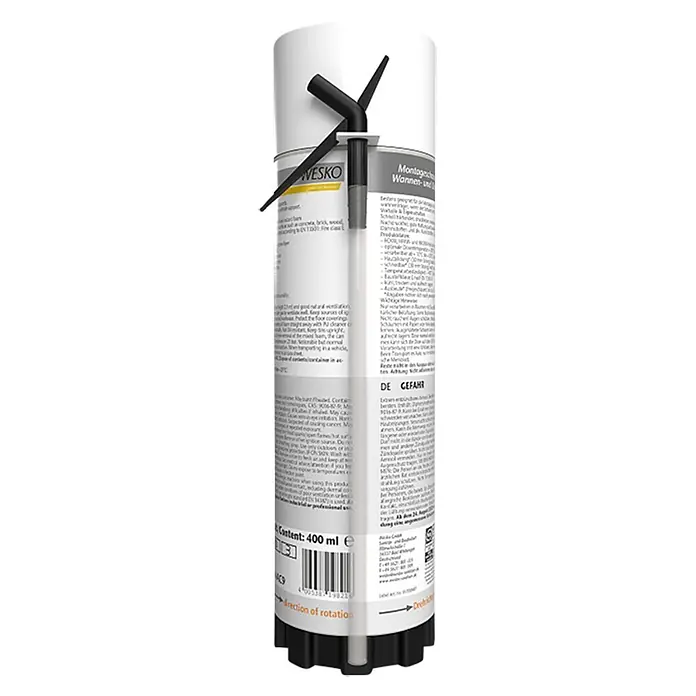 2K-Montageschaum - Gesamtumfang: 0,4 l - Schaumpistole von WESKO für Montage- und Wannenabdichtung. Geeignet für Mauerwerk, Holz, Beton. Inhalt: 400 ml.