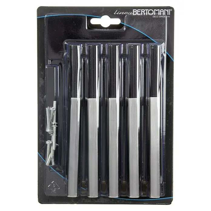 Tirador para muebles Cuadrado - Largo: 96 mm, Acero inoxidable - Un juego empaquetado de manijas Linea Bertomani con tornillos incluidos, ideal para mejorar muebles y armarios en su hogar.