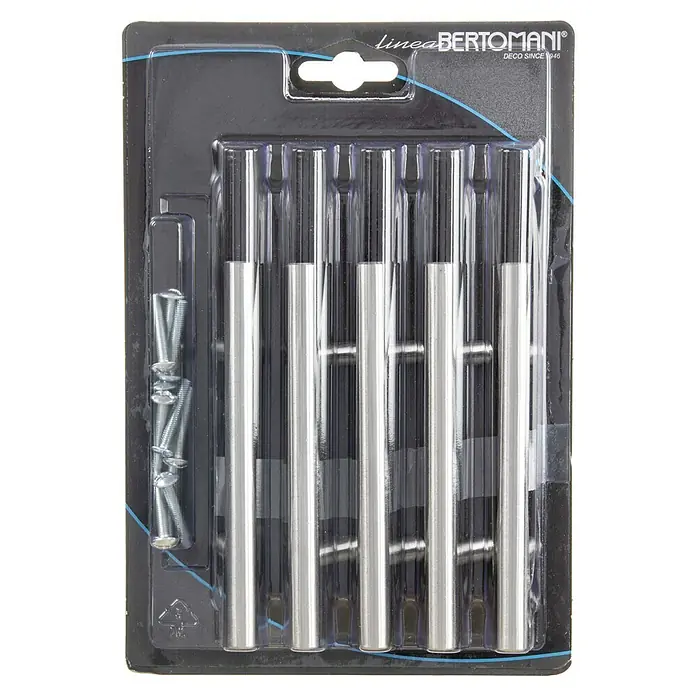 Tirador para muebles - Largo: 64 mm, Acero inoxidable - Tiradores de metal para muebles Linea Bertomani empaquetados con los tornillos correspondientes. Ideal para diseño interior moderno.