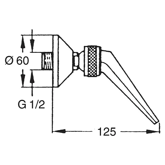 Hansa Jet Kopfbrause - 12,5 cm, 49,8 l/min, Anzahl Funktionen: 1 Stk., Chrom - Schemazeichnung eines Wasserhahns mit Griff, Maße: Ø 60, G 1/2 und 125. Technische Darstellung zur Produktbeschreibung.